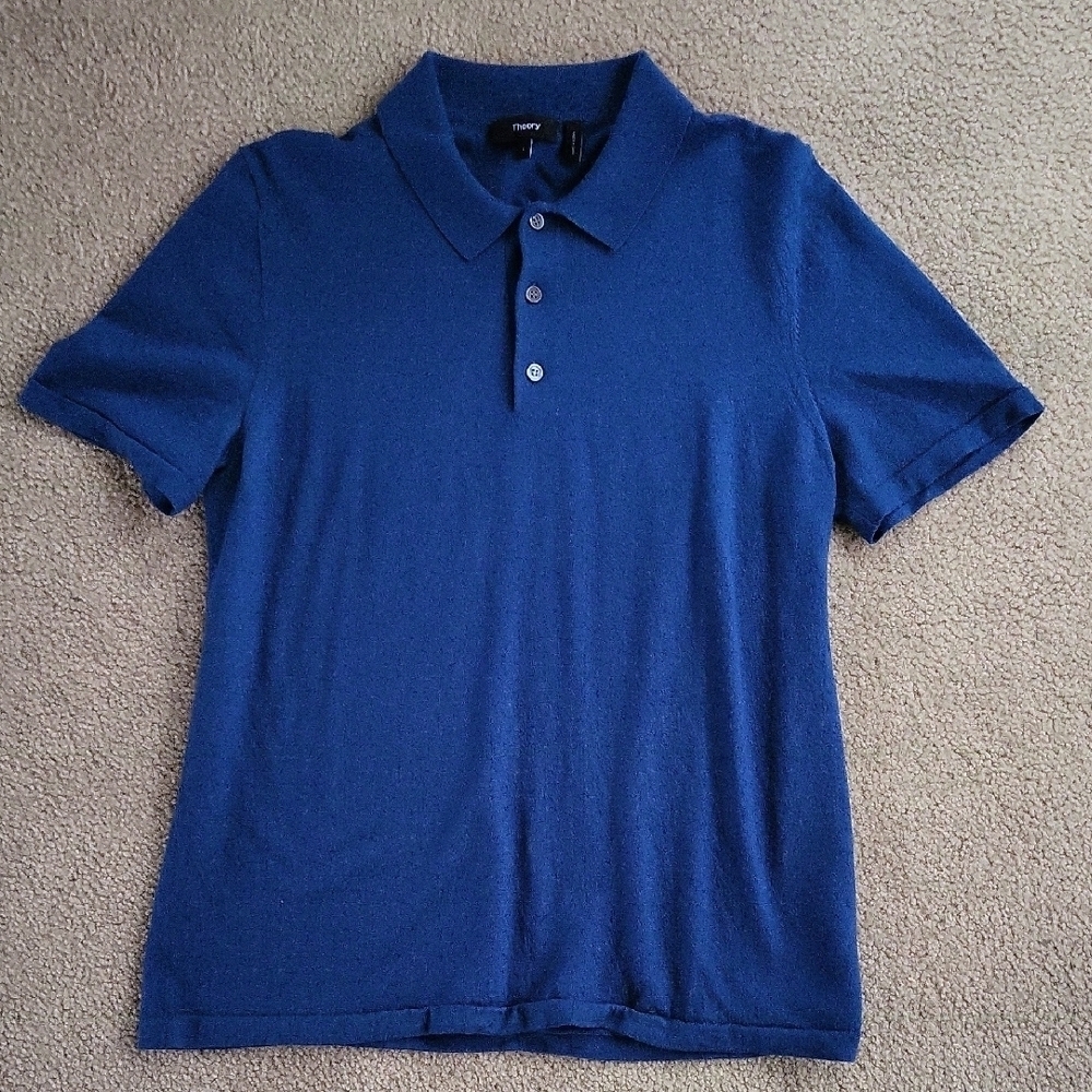 THEORY Navy Blue Men's Polo Shirt 100%Wool